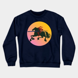 black knight on a horse with a large writing pen Crewneck Sweatshirt